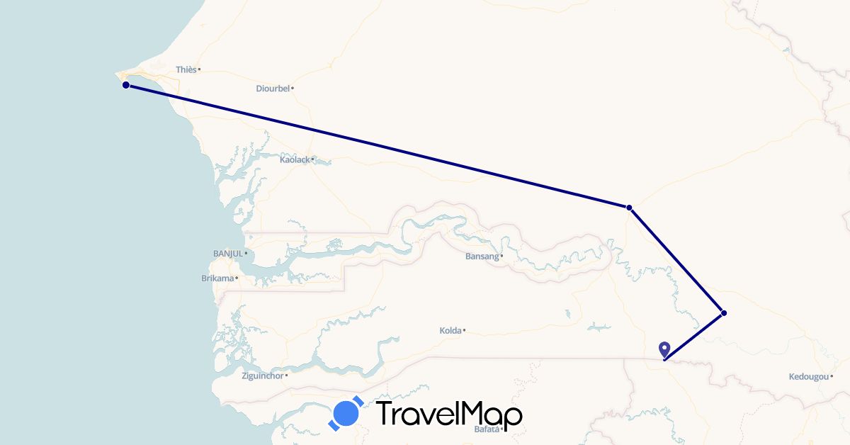 TravelMap itinerary: driving in Guinea, Senegal (Africa)